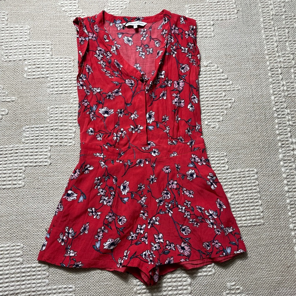 Cupcakes and Cashmere Red Floral Romper NWOT